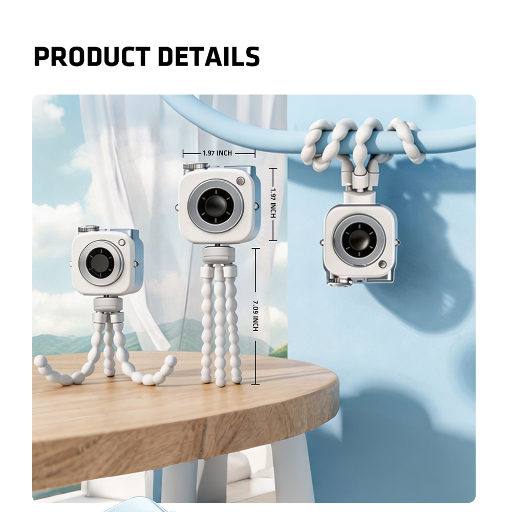 EHL Mini Camera Fan with Flexible Octopus Tripod, Portable Personal Cooling Fan with Digital Display, 199-Speed Adjustable Wind, Compact Desk Fan for Travel, Office & Outdoor