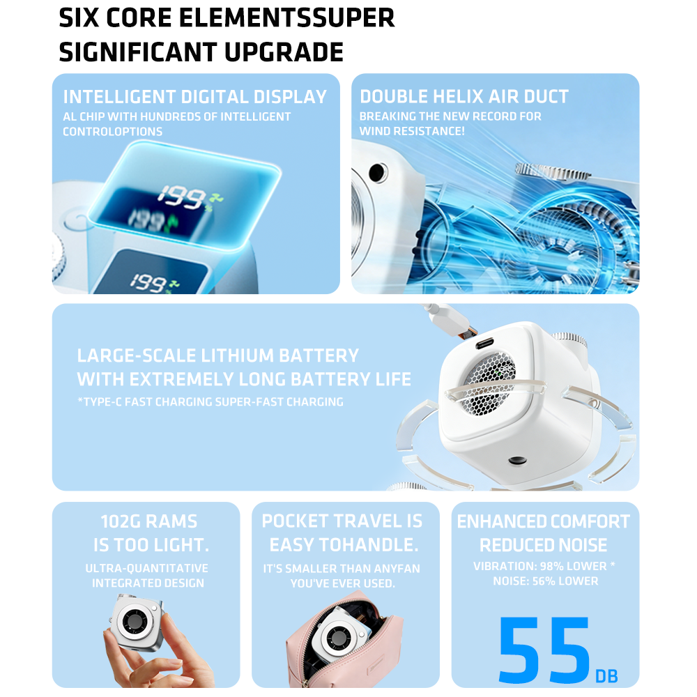 EHL Mini Camera Fan with Flexible Octopus Tripod, Portable Personal Cooling Fan with Digital Display, 199-Speed Adjustable Wind, Compact Desk Fan for Travel, Office & Outdoor