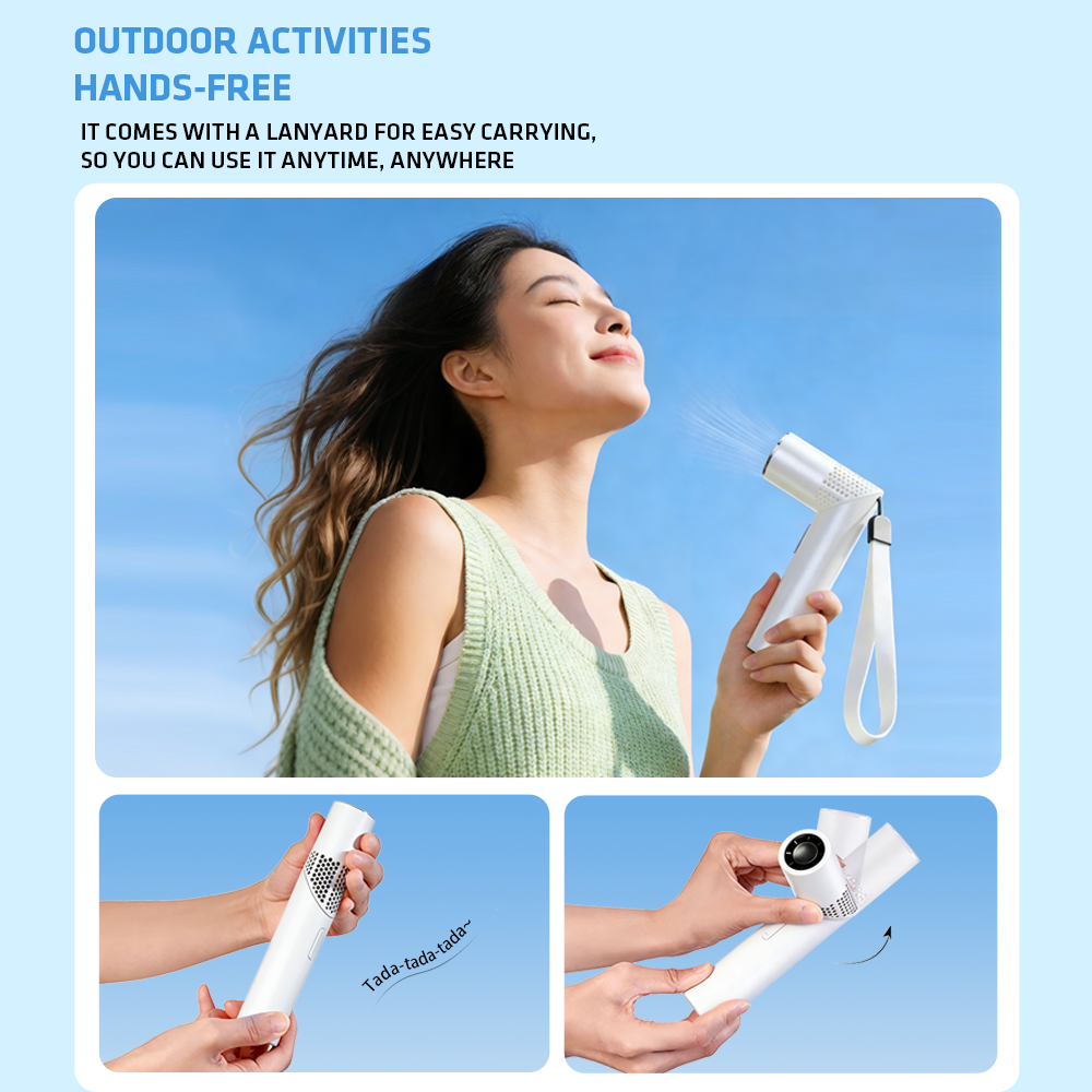 EHL Foldable Handheld Fan, 90° Adjustable Portable Fan with LED Wind Speed Display, Mini Turbo Personal Fan for Office Travel Camping, Rechargeable Desk Fan