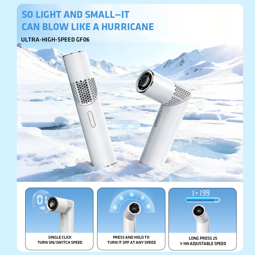 EHL Foldable Handheld Fan, 90° Adjustable Portable Fan with LED Wind Speed Display, Mini Turbo Personal Fan for Office Travel Camping, Rechargeable Desk Fan